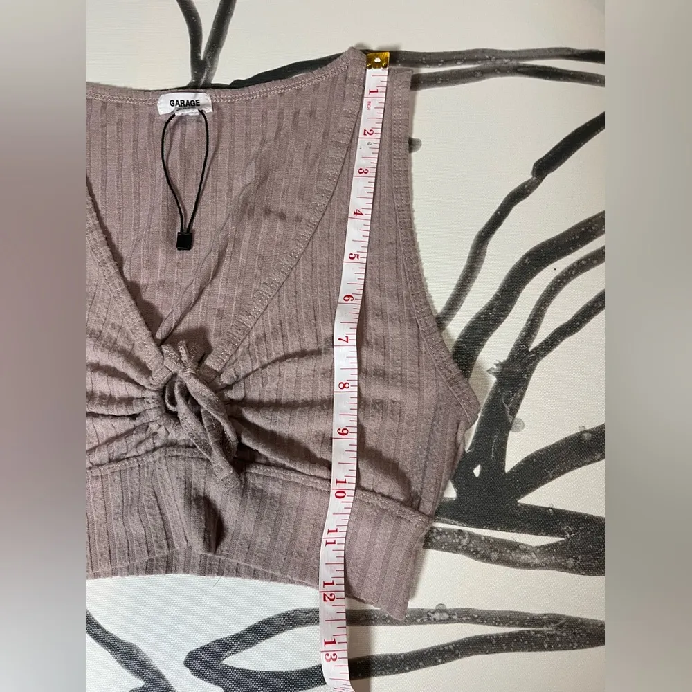 GARAGE Sleeveless Shirt Crop Tank Top Tie Plunge Ribbed Neutral Women’s XS NWOT - Image 8