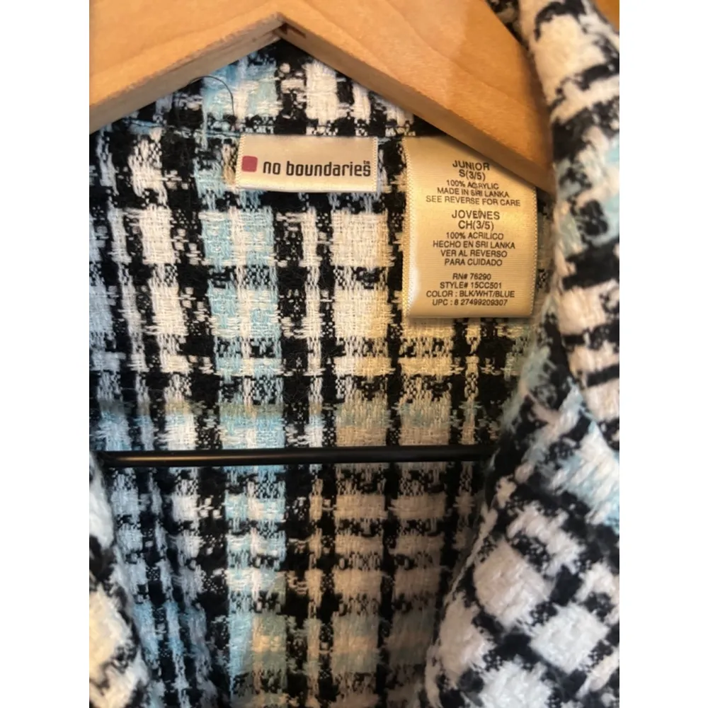 Women's No Boundaries Blazer S Blue Black Plaid - Image 3