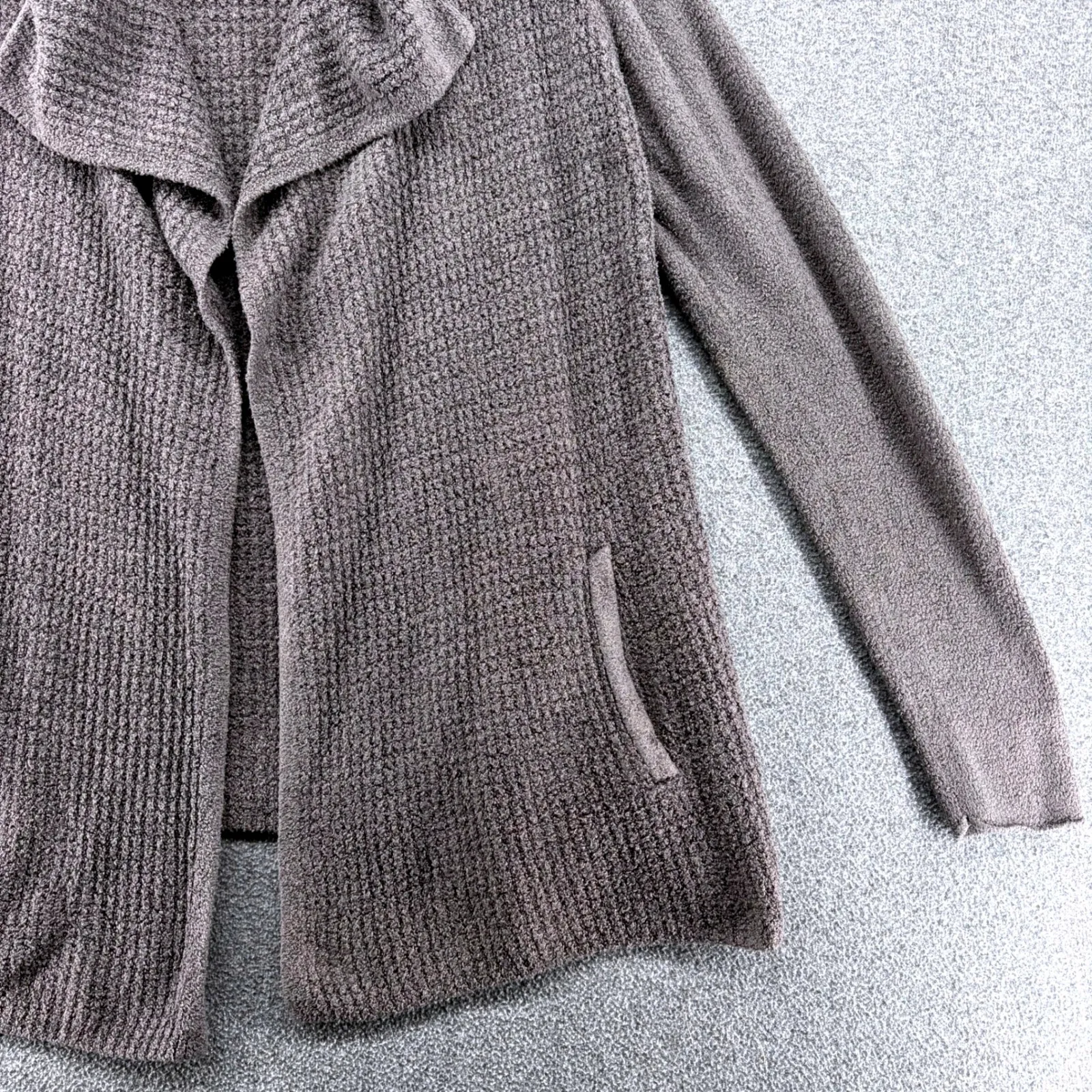 Barefoot Dreams CozyChic Lite Cardigan Chenille Sweater Open Front Brown Medium - Image 6