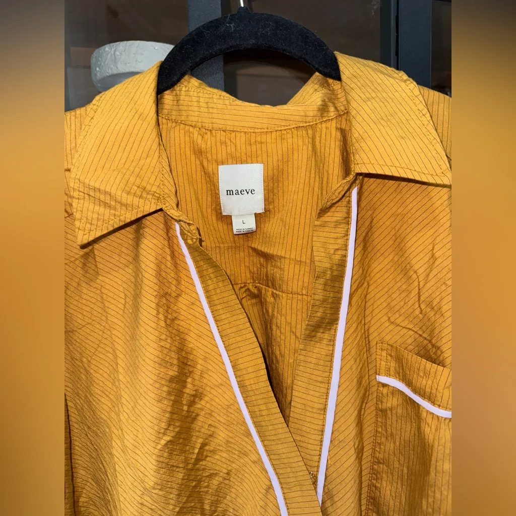 Anthropologie Blouse Maeve Long Sleeve Piped Wrap top twist mustard modal pocket - Image 4