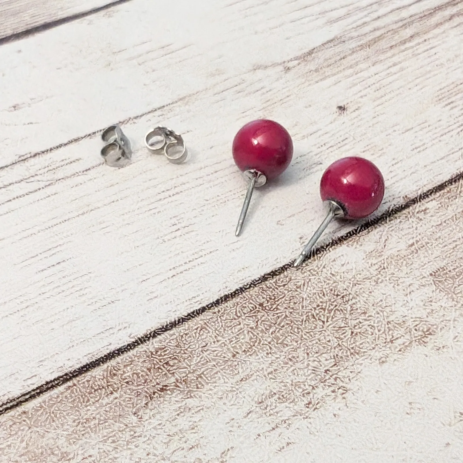 Vintage Stud Earrings For Pierced Ears Dainty Retro Red Ball - Image 5