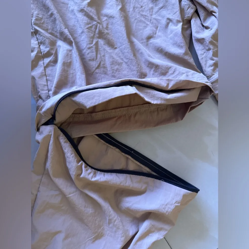 WOMENS Long CONVERTIBLE In Short HIKING PANTS Beige Large Pocket Elastic Tie Tan - Image 6