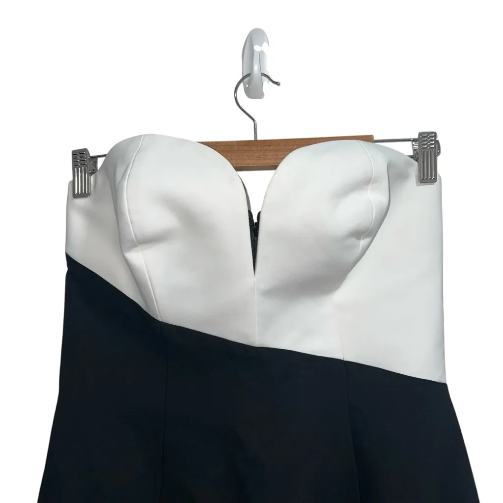 Amanda Uprichard Soiree Strapless Asymmetrical Midi Dress In Black & Ivory - Image 5