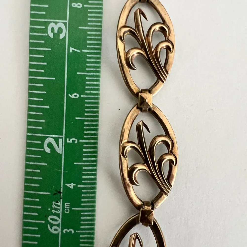 Antique Vintage 1920s 14K Yellow Gold & Sterling Silver Link Panel Bracelet - Image 4