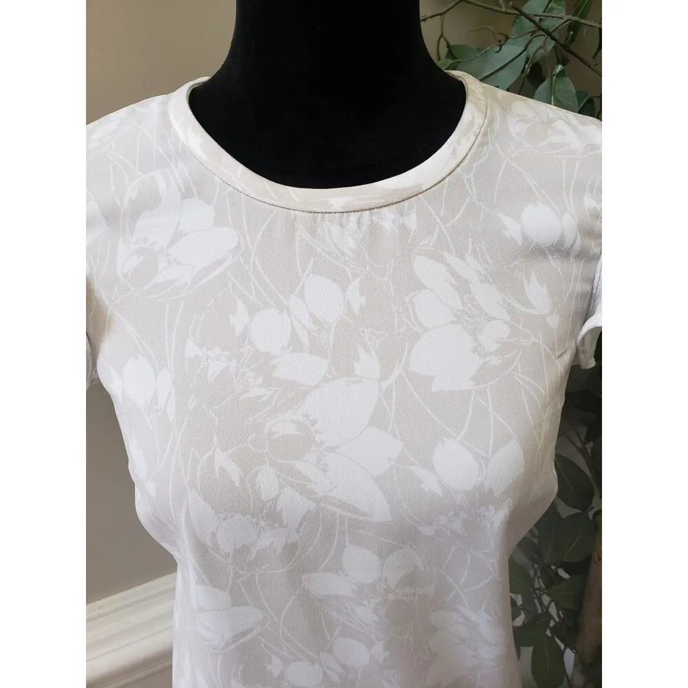 J.Crew Blouse Top Women's 0 Beige Floral Back Zip Ruffle Cap Sleeve Crew Neck - Image 8