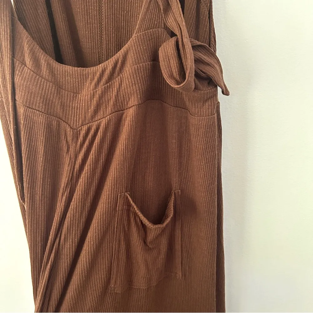 Free People Beach Wide Leg Overalls With Waist Tie Chocolate Brown NWT - Image 10