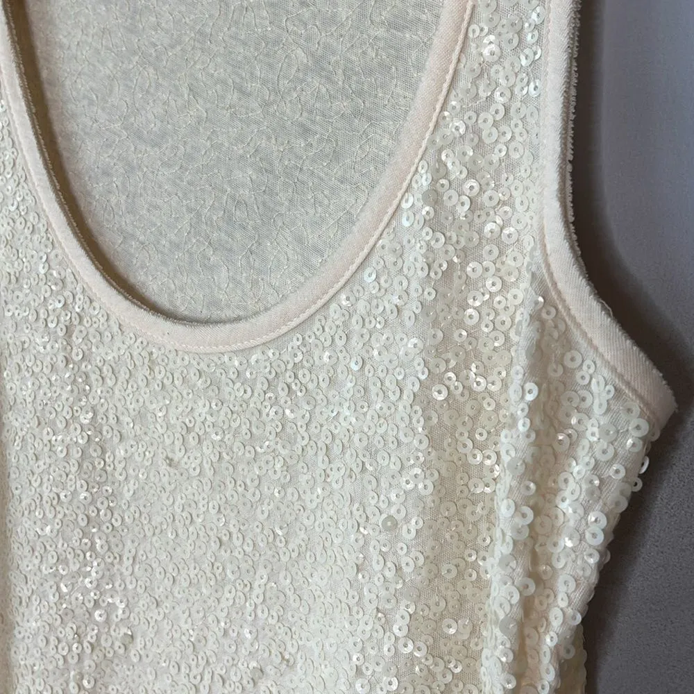 J. Crew Sequin & Terrycloth Linen Cotton Blend Tank Top Cream - Image 4