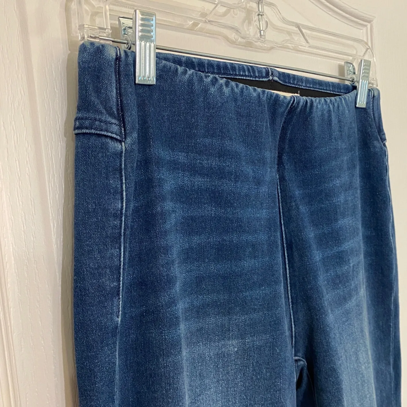 Soft Surroundings Flare Leg Jeans Dark Wash Split Hem Elastic Waist Women XS - Image 6