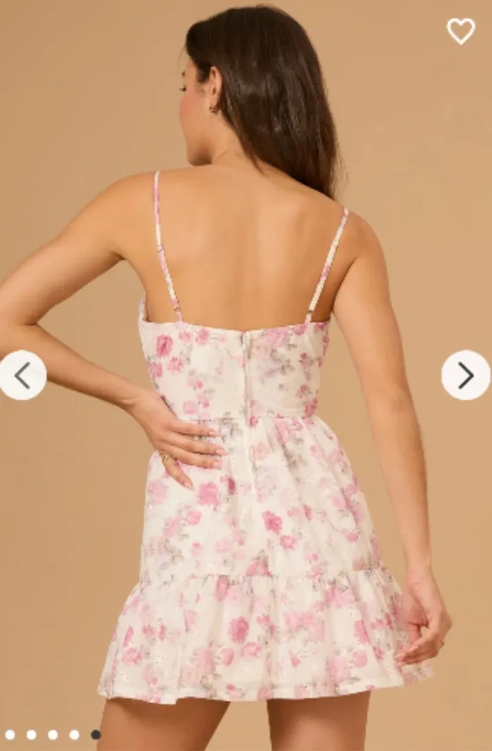 Altard State Maeve Floral Mini Dress Pink and white with bows - Image 3