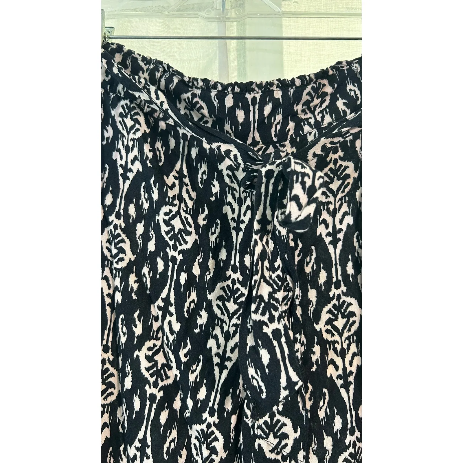 Wide Leg Cropped Pants Elastic Waist Black Aztec Flowing Boho Chic DASH SZ L Size L - Image 2