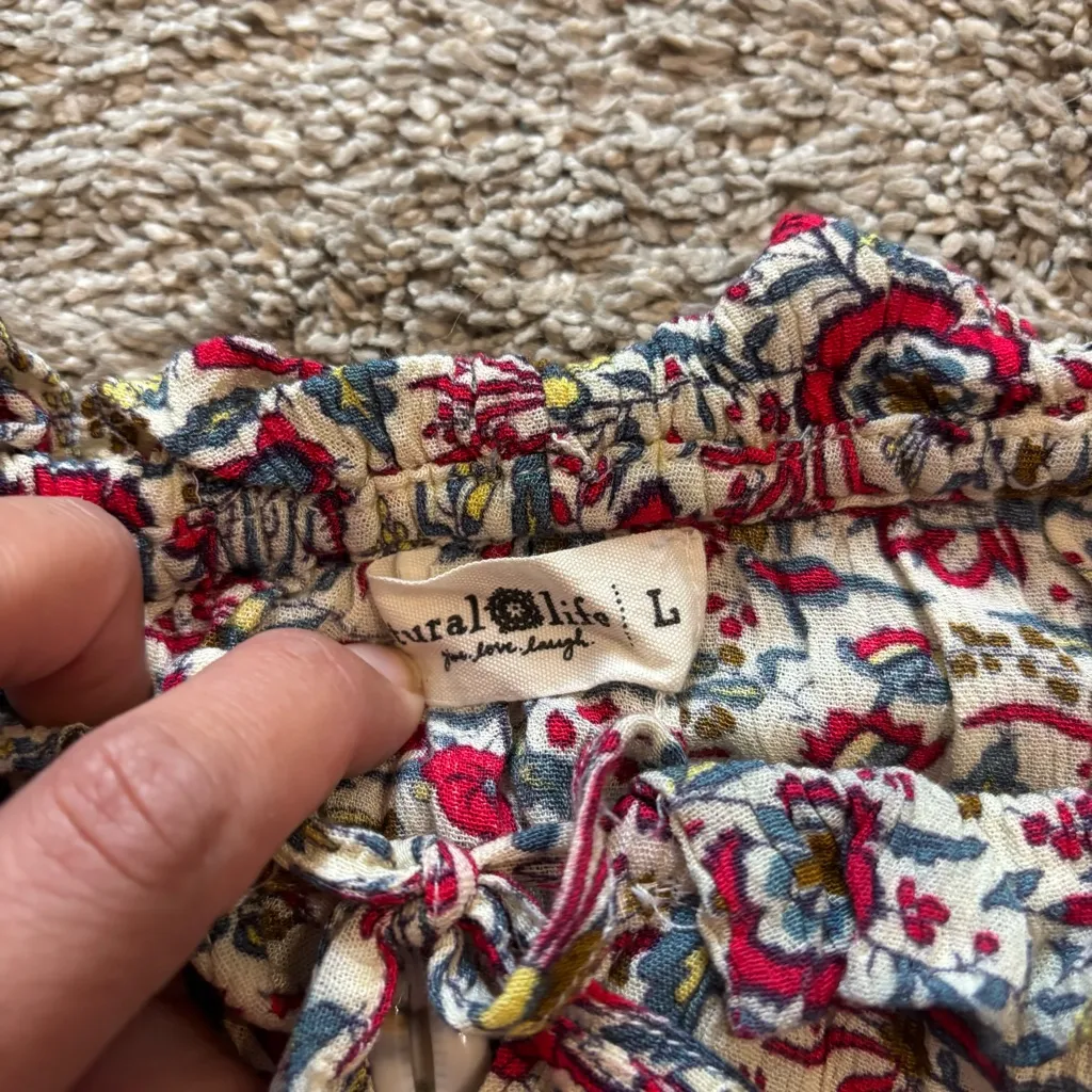 Natural Life Peasant Floral Dress Rayon Size Large Ruffles Drawstring Waist - Image 7