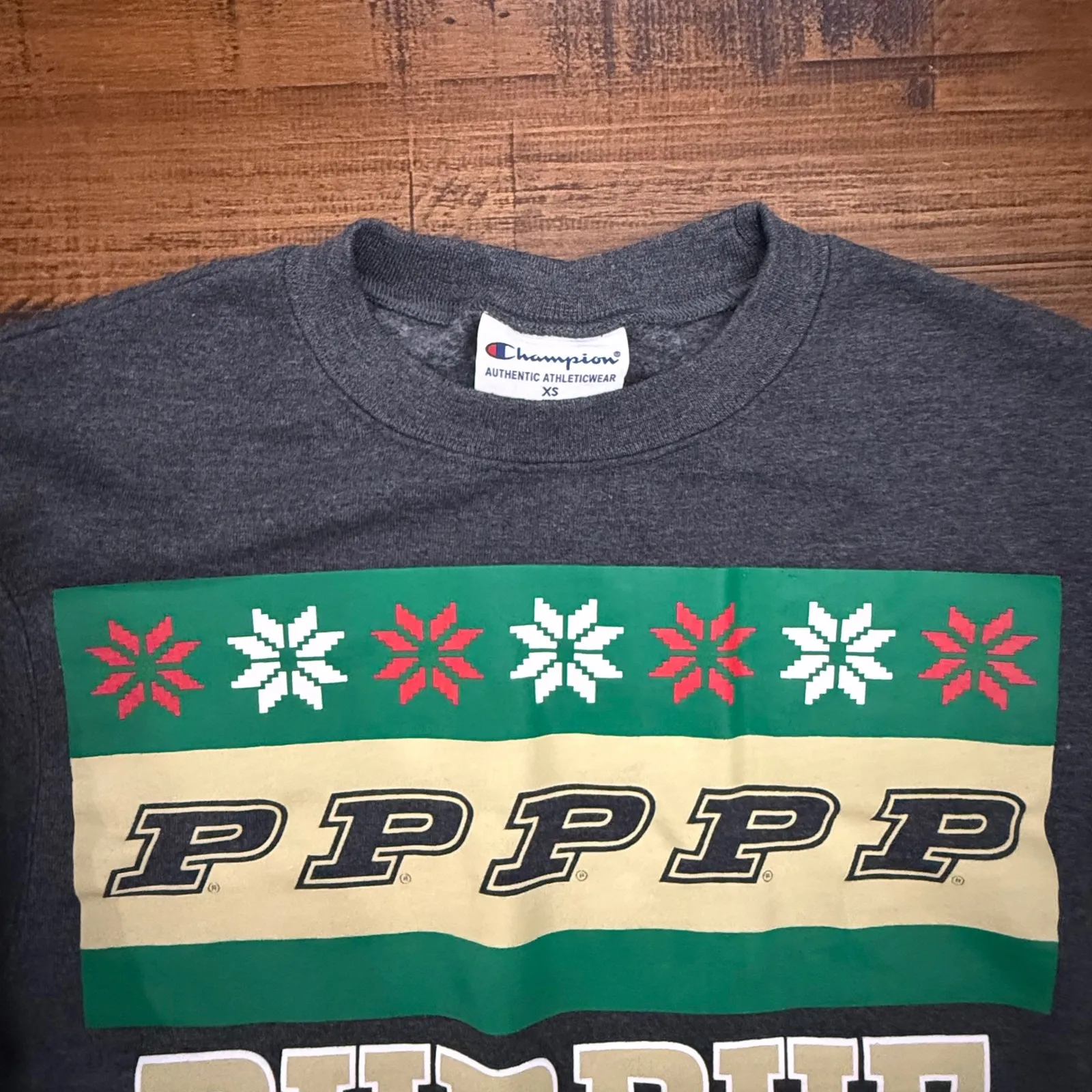 Champion Drake Gray Purdue Ugly Christmas Crewneck‎ Sweatshirt College XS - Image 2