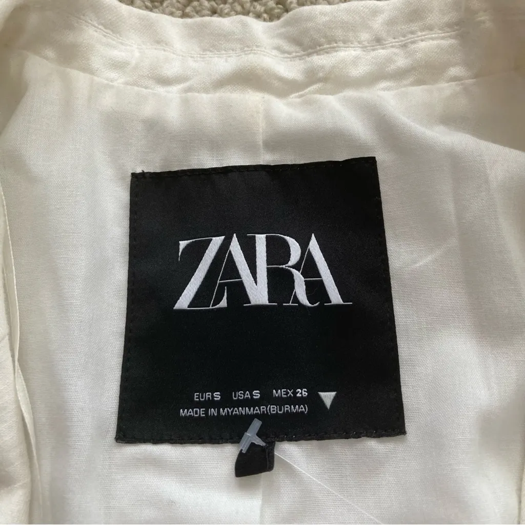 Zara Cropped White Blazer Short Sleeve Jacket Size Small Cotton Blend FLAWS - Image 2