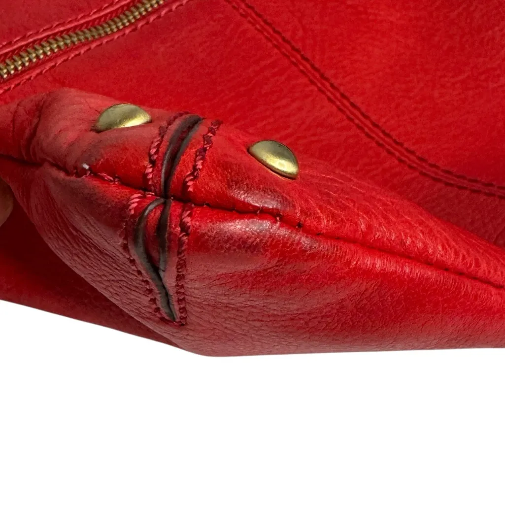 LUCKY BRAND RED LEATHER CROSSBODY TASSELS REMOVABLE STRAP HANDBAG - Image 4