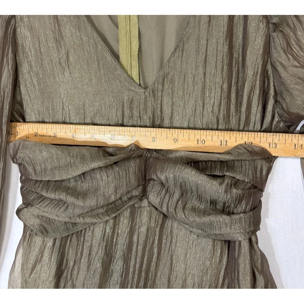 Sheer Crinkle Tiered Maxi Dress Women's S Khaki Ethereal Romantic Coquette Chic Size L - Image 10