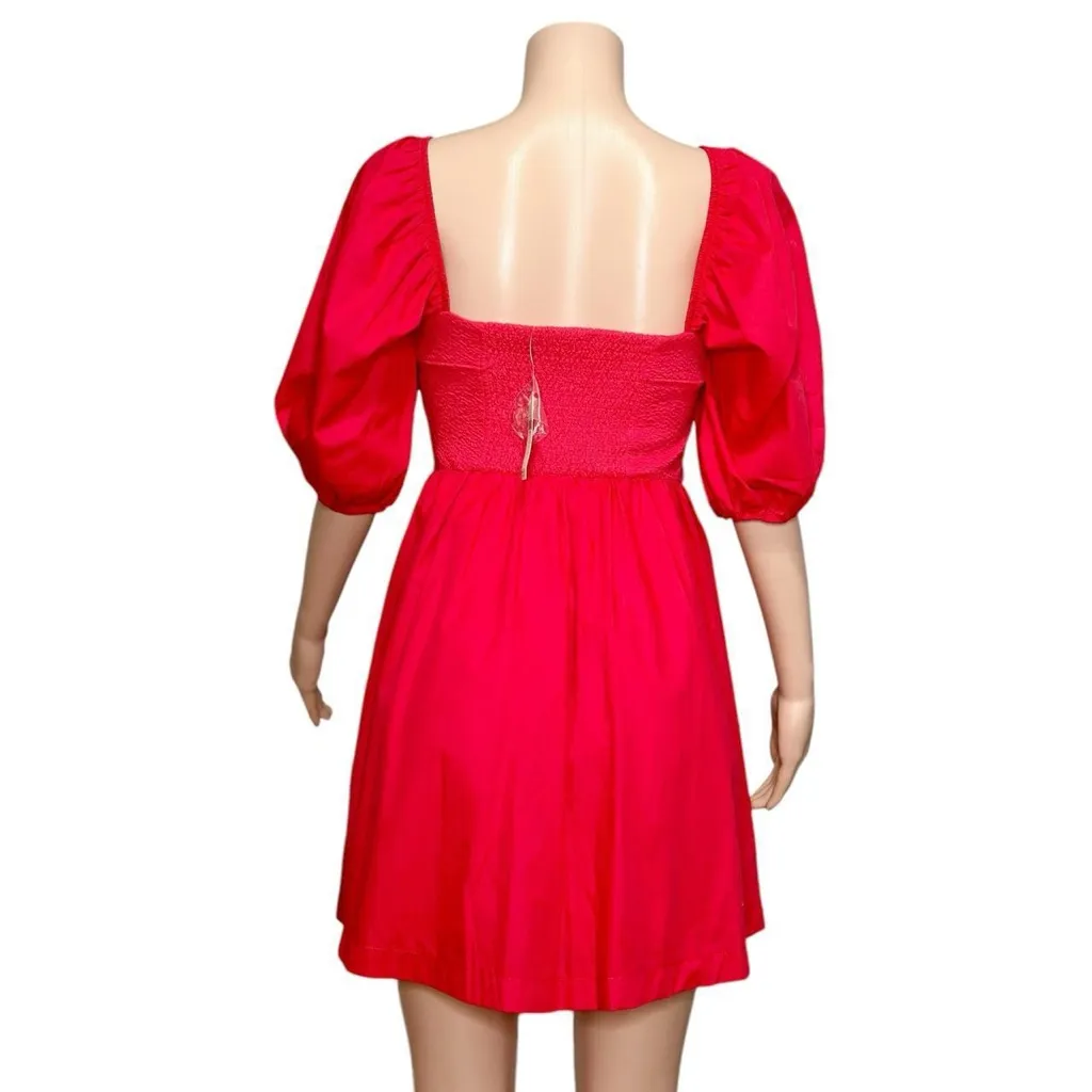 MAEVE x ANTHROPOLOGIE Puff Sleeved Sweetheart Mini Dress, Red, Small - Image 9