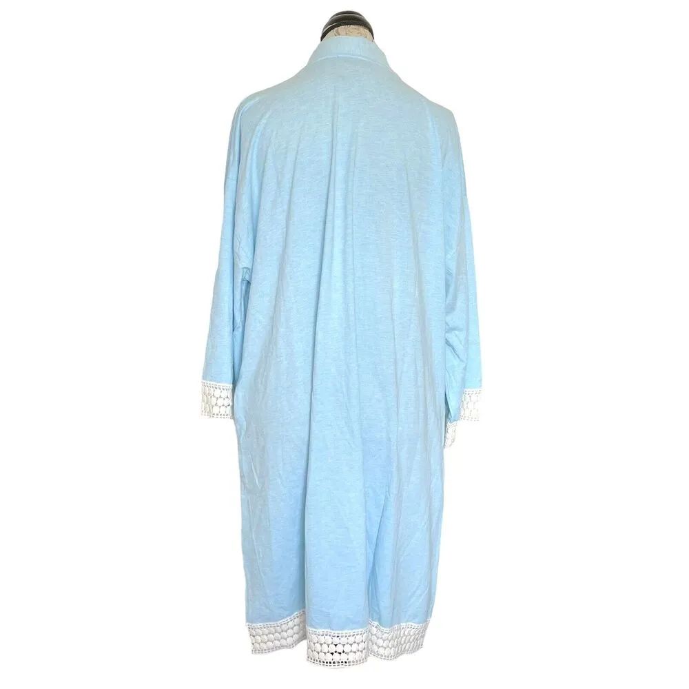 Ruby Joy Womens Robe Size Large Sleepwear Blue Crochet Pockets Size Medium - Image 2
