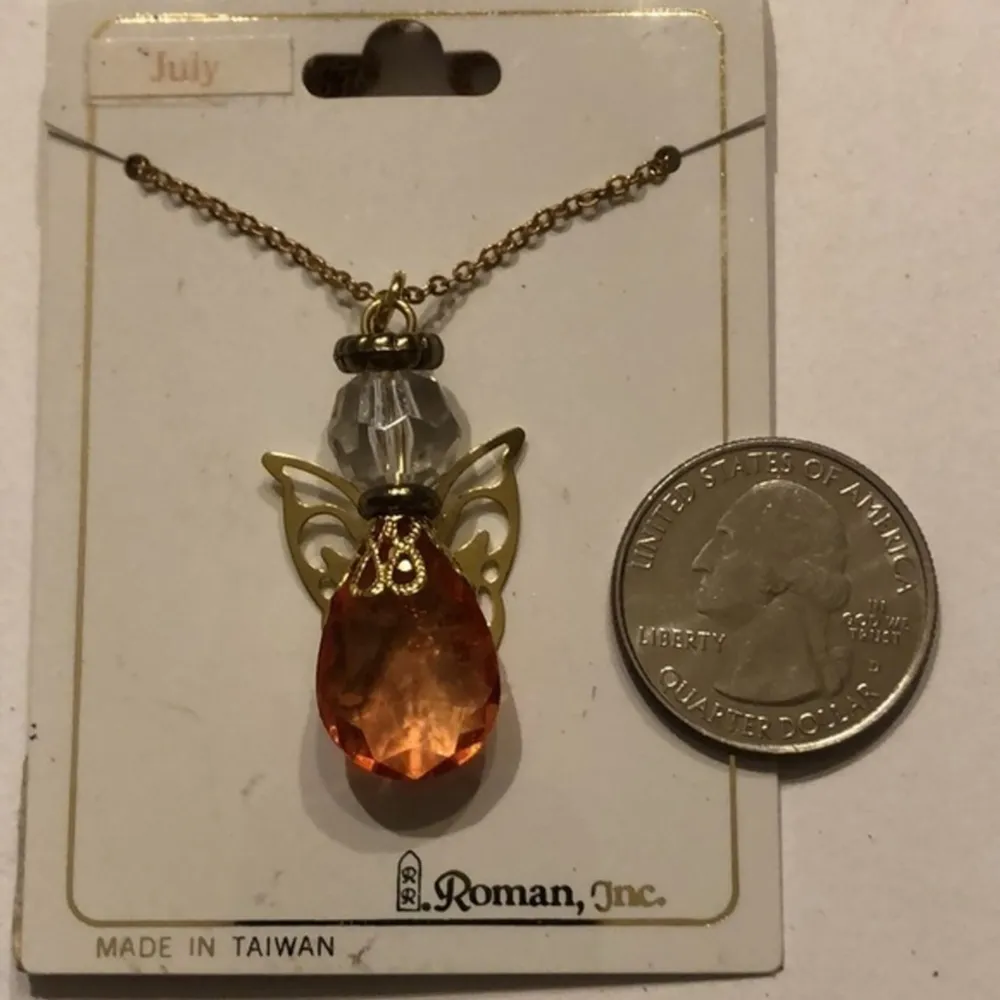 Vintage Roman July Birthstone Angel Pendant Necklace Gold - Image 3