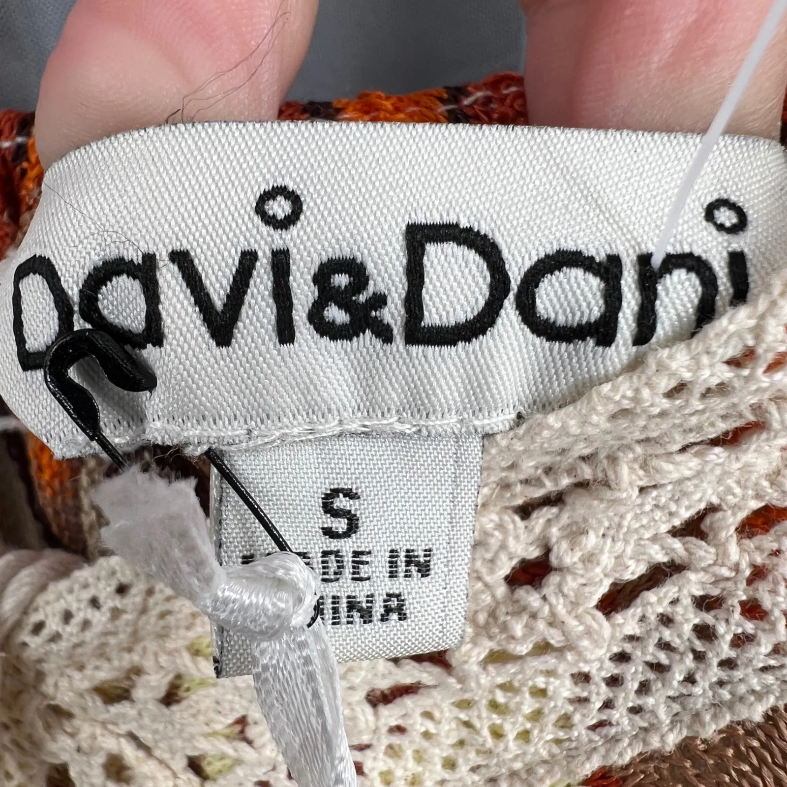 Davi & Dani Chevron Maxi Dress Boho Retro 70s Crochet Trim New Size Small - Image 5