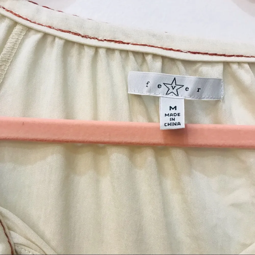 Fever Boho Cream Rust Embroidered Tassel Blouse sz Medium - Image 95