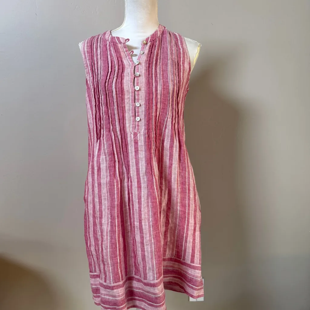 Faherty Isha Sleevless Dress Stripe Linen Mini Sundress Resort sz Small - Image 12
