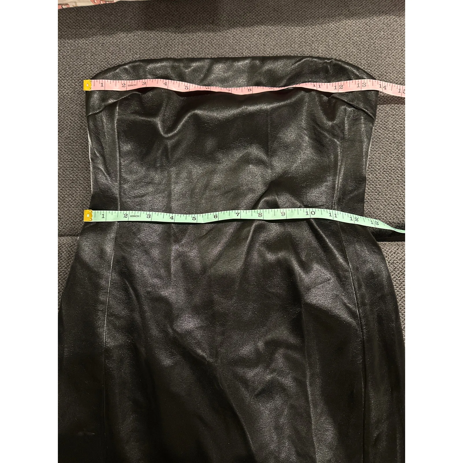 Alice + Olivia Kelly Strapless  Vegan Leather Mini Dress Size US 2 Black - Image 13