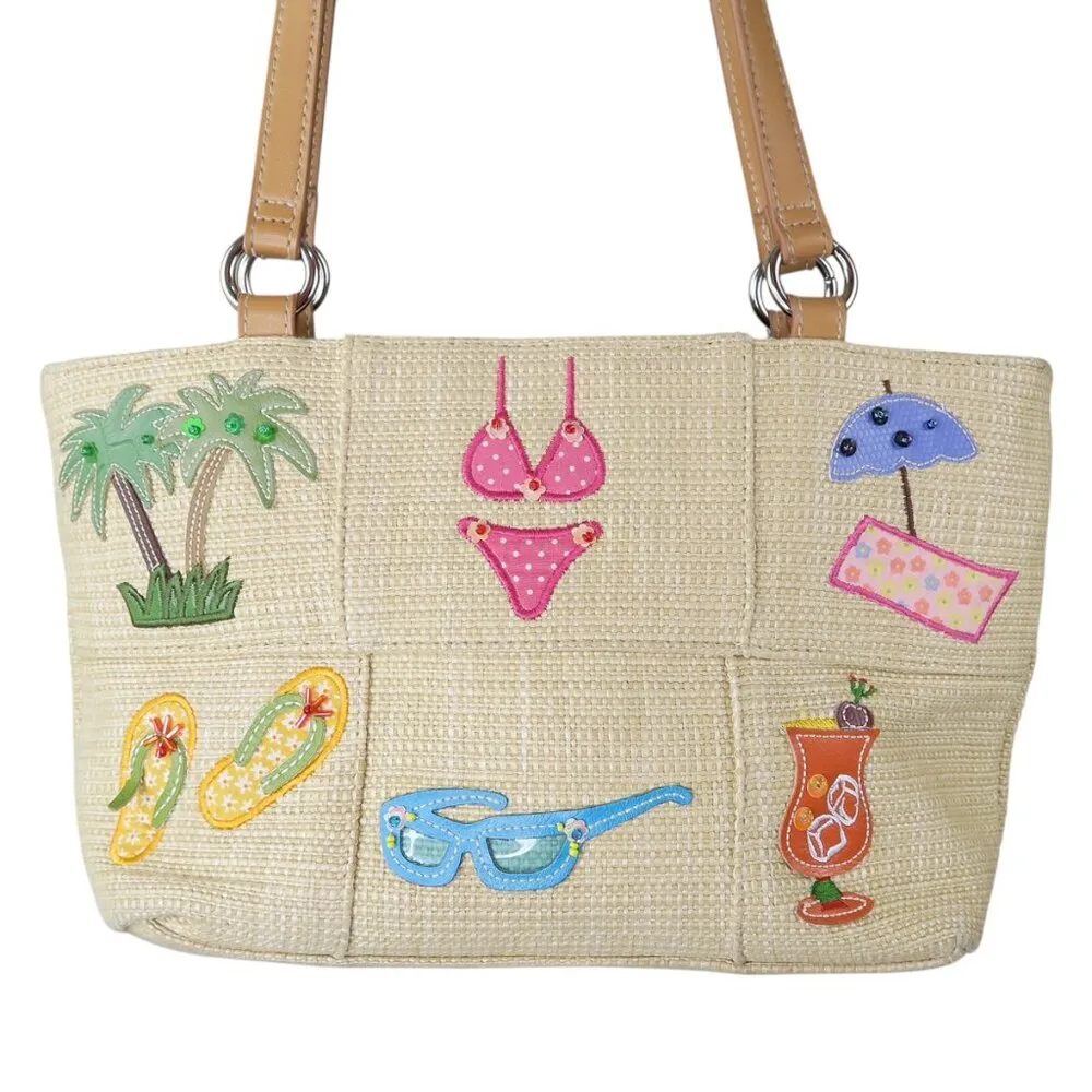 Vintage 90s Beach Summer Applique Purse Tan - Image 3