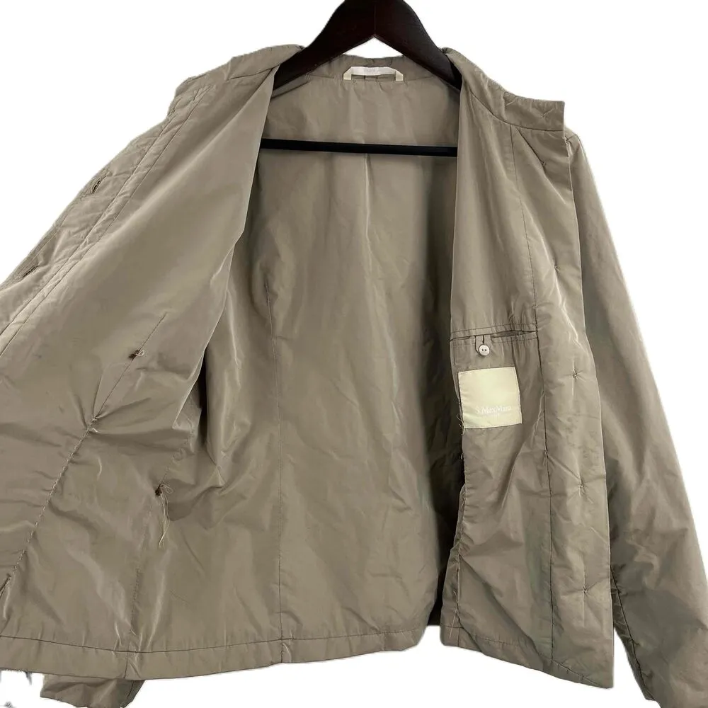 S Max Mara Jacket Beige Light Weight Button Front Bomber Style Size 12 - Image 3