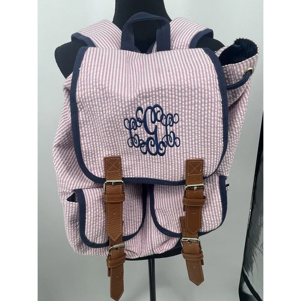 Backpack Bag Tote Pink Stripe Seersucker by Marley Lilly - Image 3