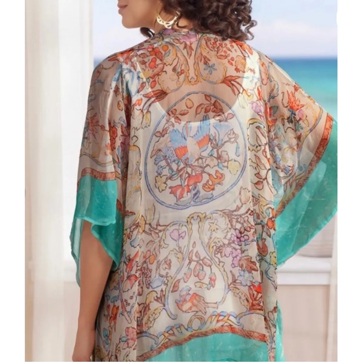 Soft Surroundings Sheer Open Front Flowy Jacket/Tunic:Cover Up Beaded Hem Sz S/M - Image 14