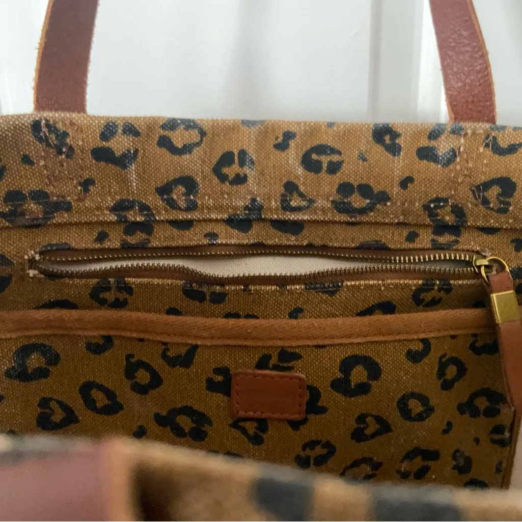 MADEWELL Large Cedar Brown & Black Leopard Print Canvas & Leather Tote Bag - Image 2
