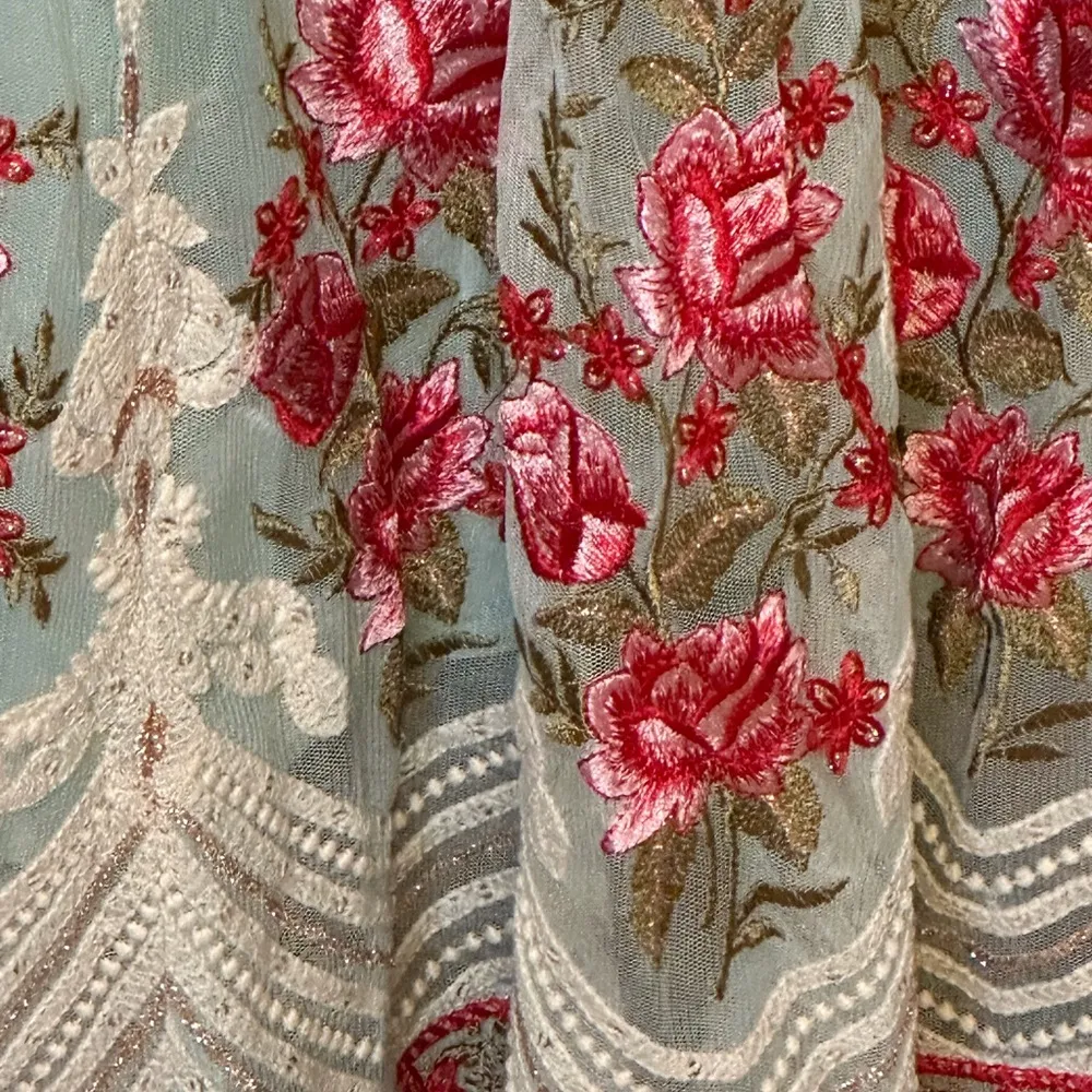 skirt maxi long Size S teal white red roses - Image 2