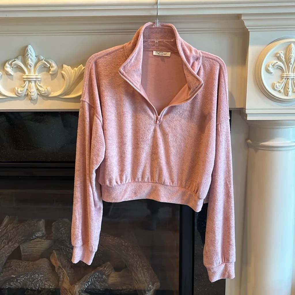 Plush Pullover Powder Blush Quarter Zip Cropped Top Womens Large Cloud Chaser - Image 7