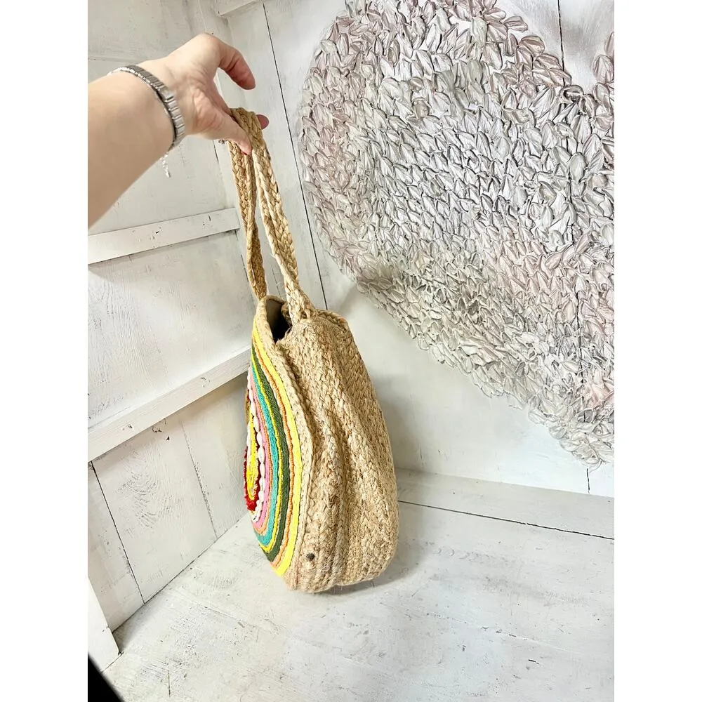 NEW Muche Muchette Milagro Braided Straw Round Shoulder Handbag Beige One Size - Image 6