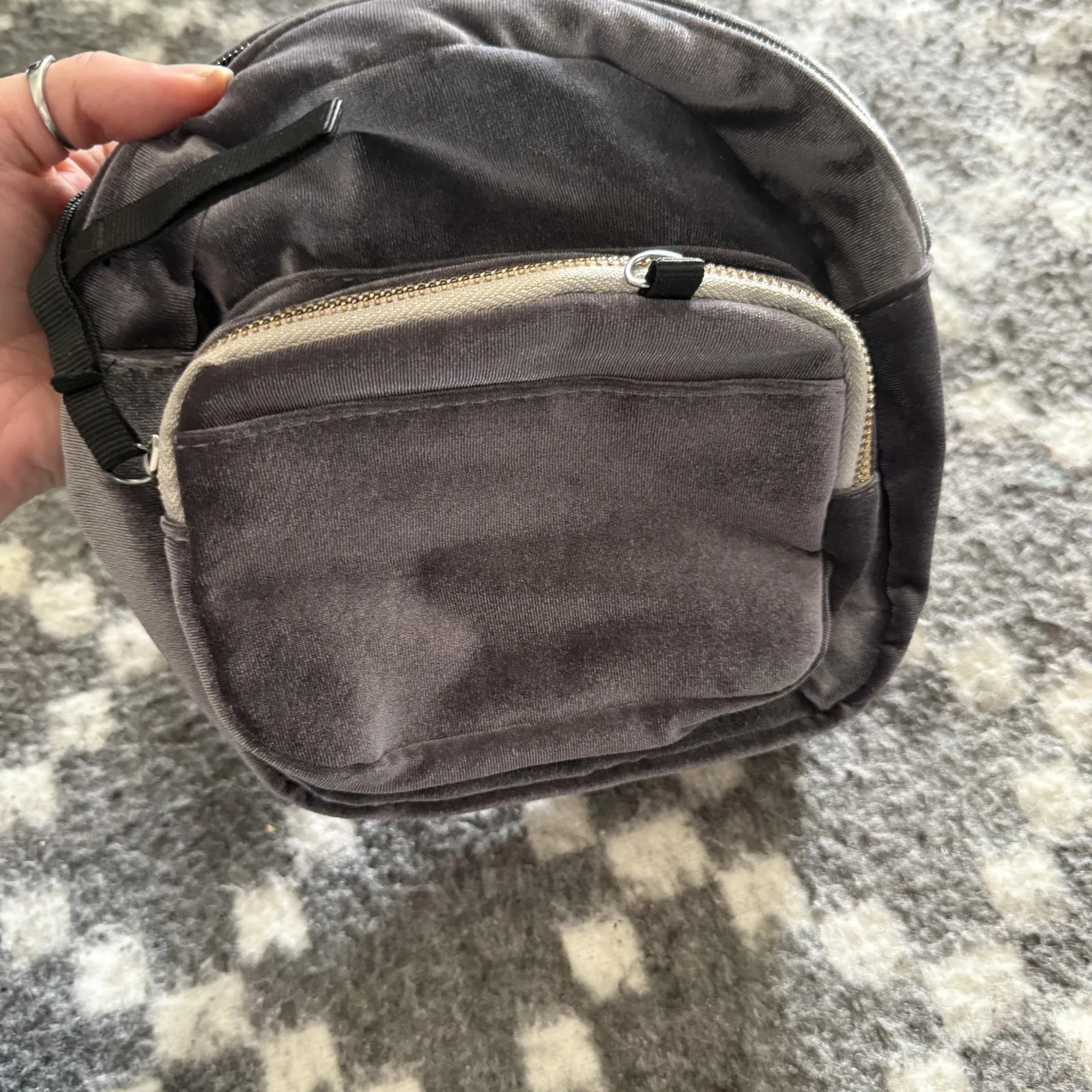 Velvet Mini Backpack Womens Small Gray Black Convertible Straps Purse Bag Casual - Image 2