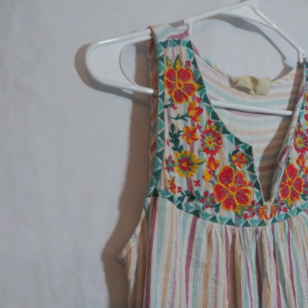 Savanna Jane Floral Embroidered Striped Sleeveless Top Boho Lightweight Size M Green Size M - Image 4