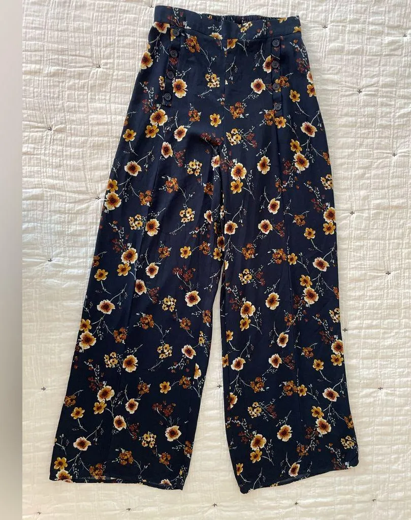 XHILARATION Boho Floral High-Rise Wide Leg Pull-On Pant Cottagecore Size S - Image 8