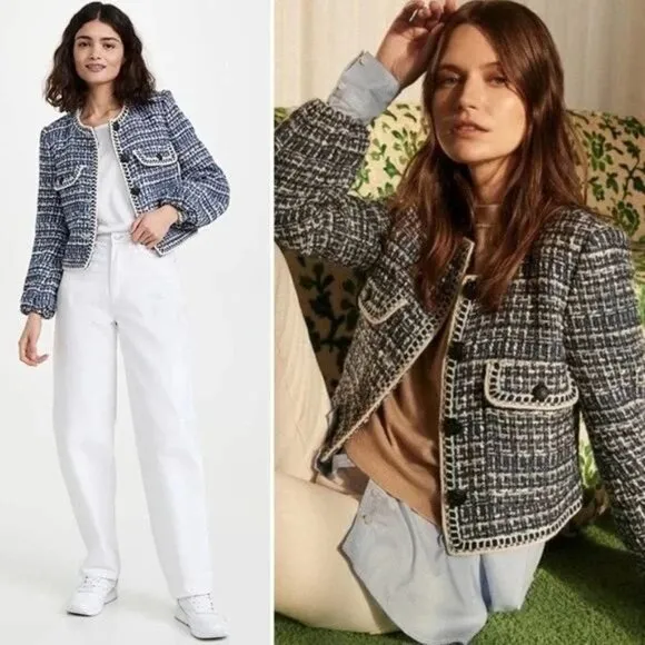 Veronica Beard Brim Tweed Button Blazer Jacket Coat Bell Sleeve Collarless 4 - Image 2