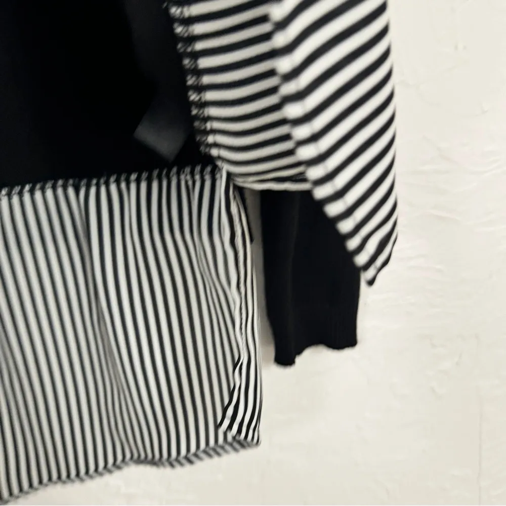 Adrianna Papell Black Sweater Striped Button Down Shirt Layered Womens S Preppy - Image 5