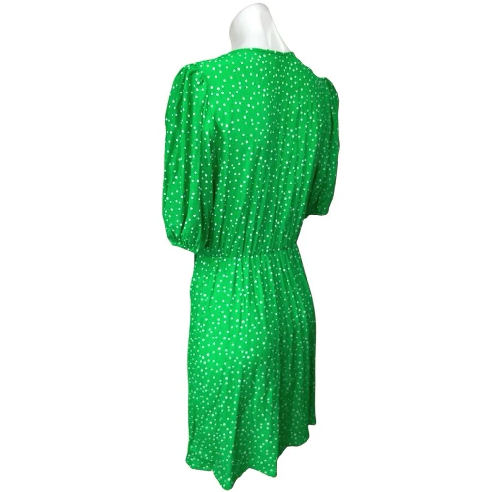 A New Day Green White Polka Dot Half Sleeve V Neck A Line Mini Wrap Dress Size S - Image 2