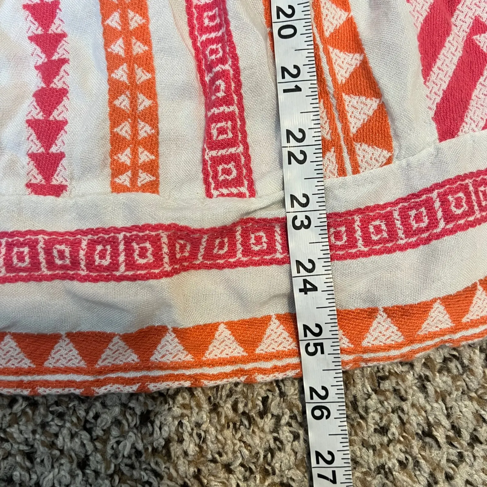 Old Navy Women XL Tunic Top Geometric Print White Pink Orange V Neck - Image 5