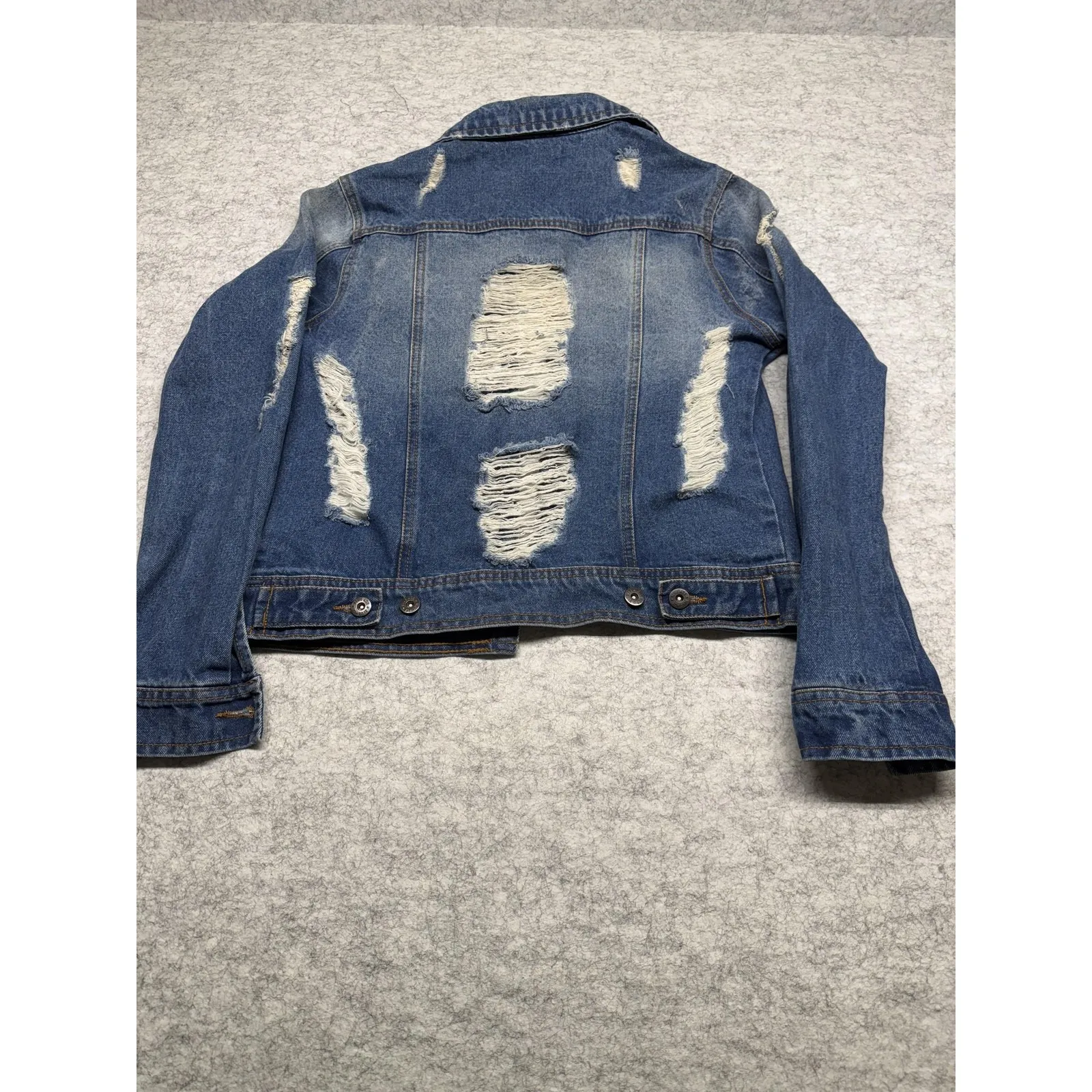 Blue Age Jacket Womens Small Distressed Denim Button Front Ripped Vintage - Image 7