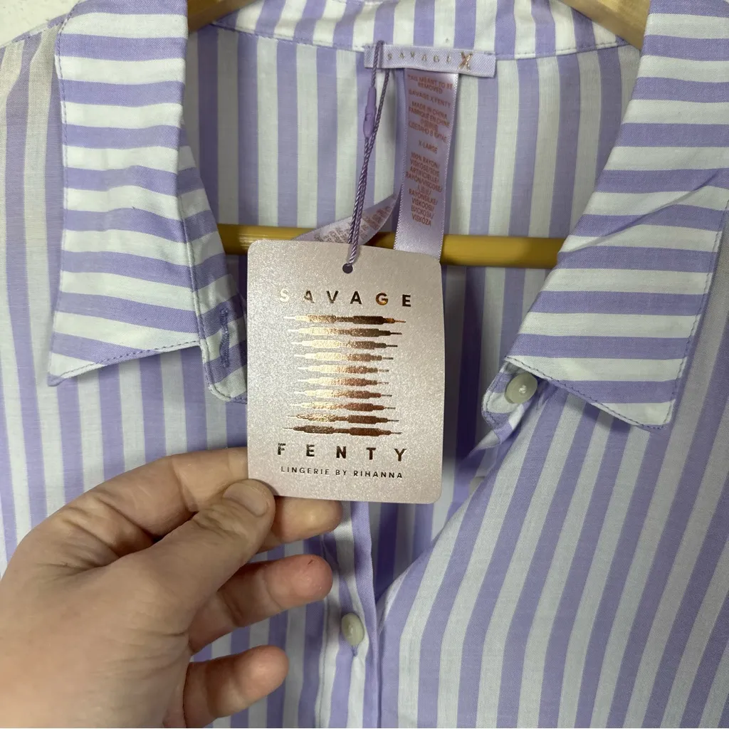 NWT Savage Fenty Coastal Stripe Woven Voile Sleep Crop Drawstring Lavender XL Purple - Image 5