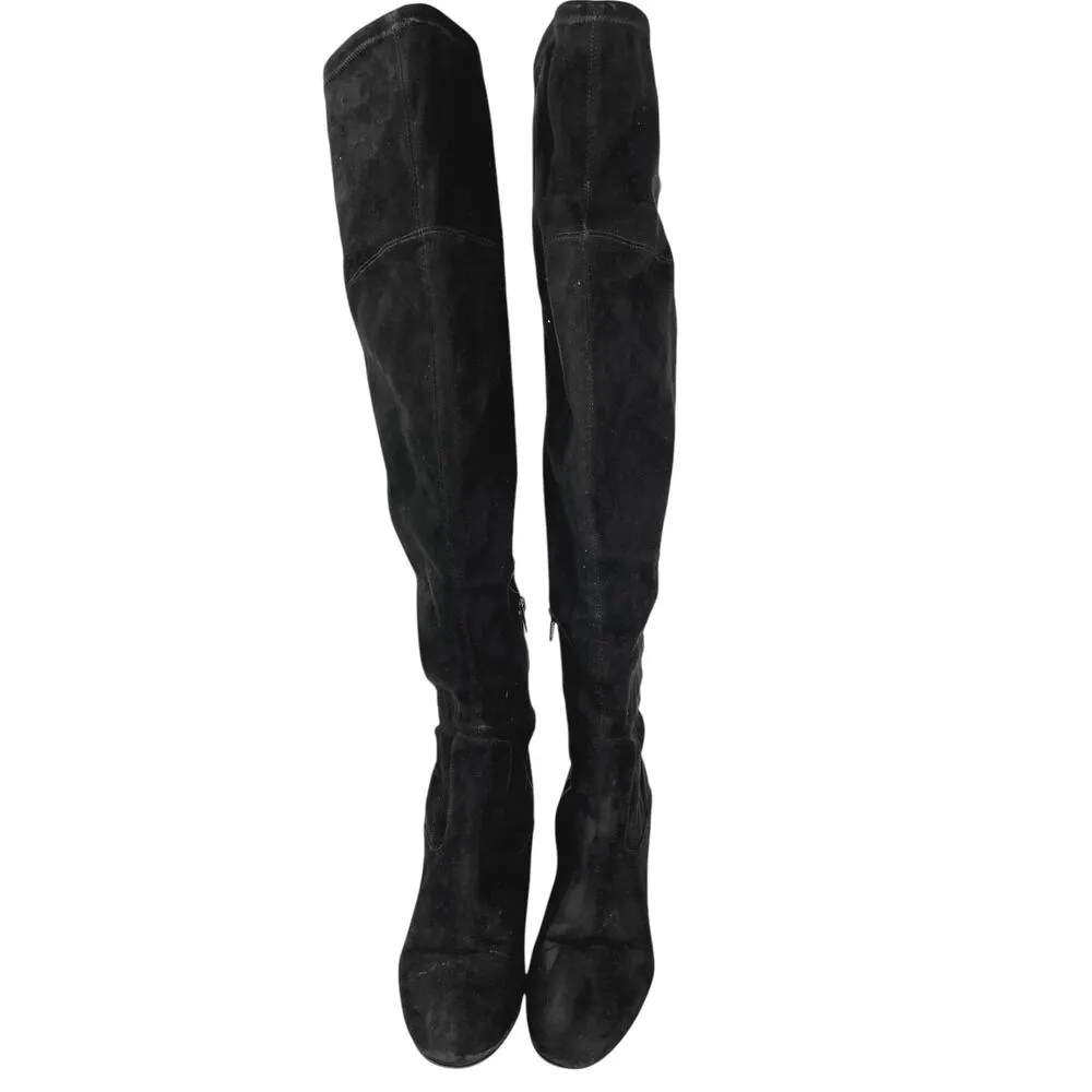 Ivanka Trump Black Suede Knee High Almond Toe Block Heels Western Boots Size 8 - Image 2