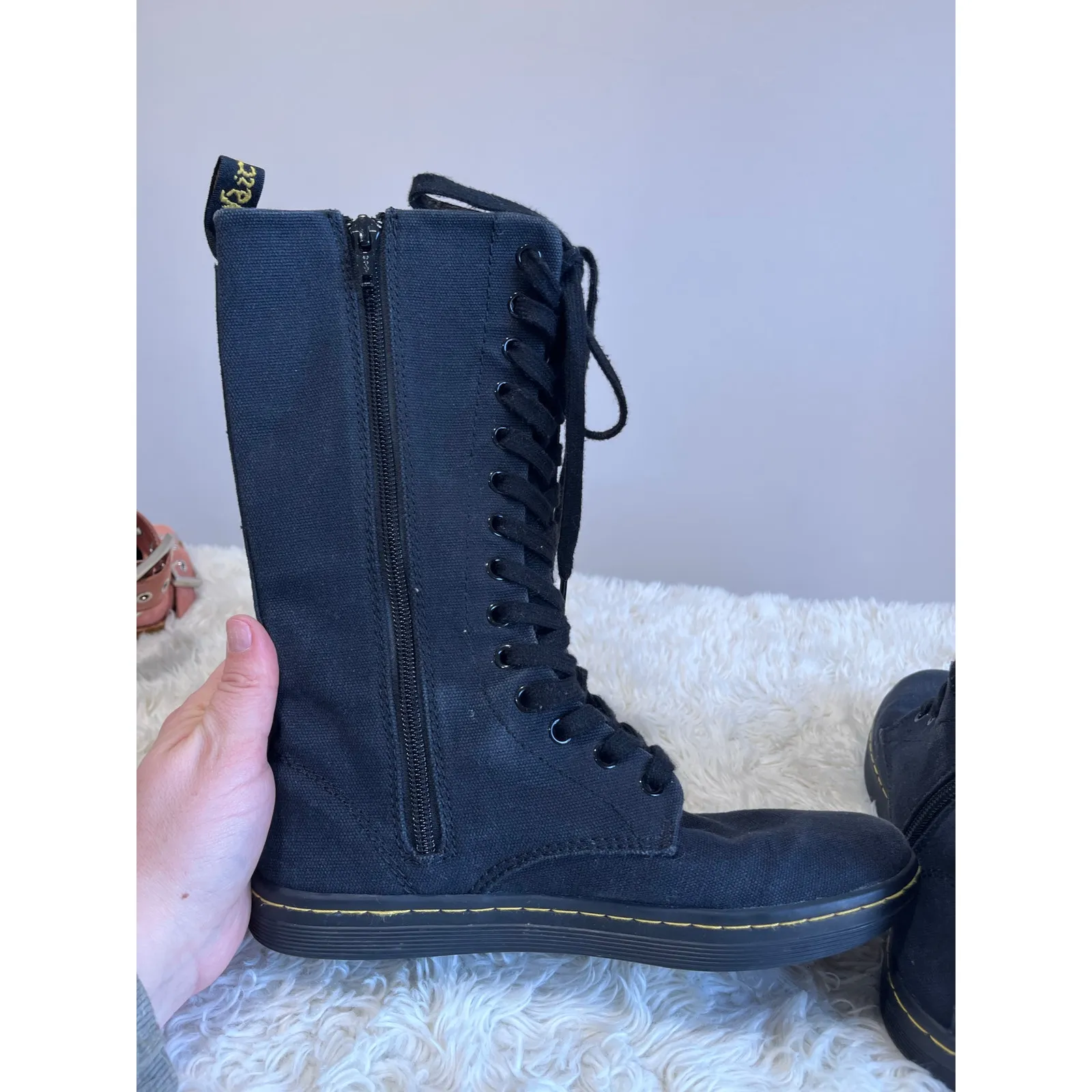 Dr Martens Black Canvas Lace Up Combat Boots Grunge Shoes Size 6 - Image 5