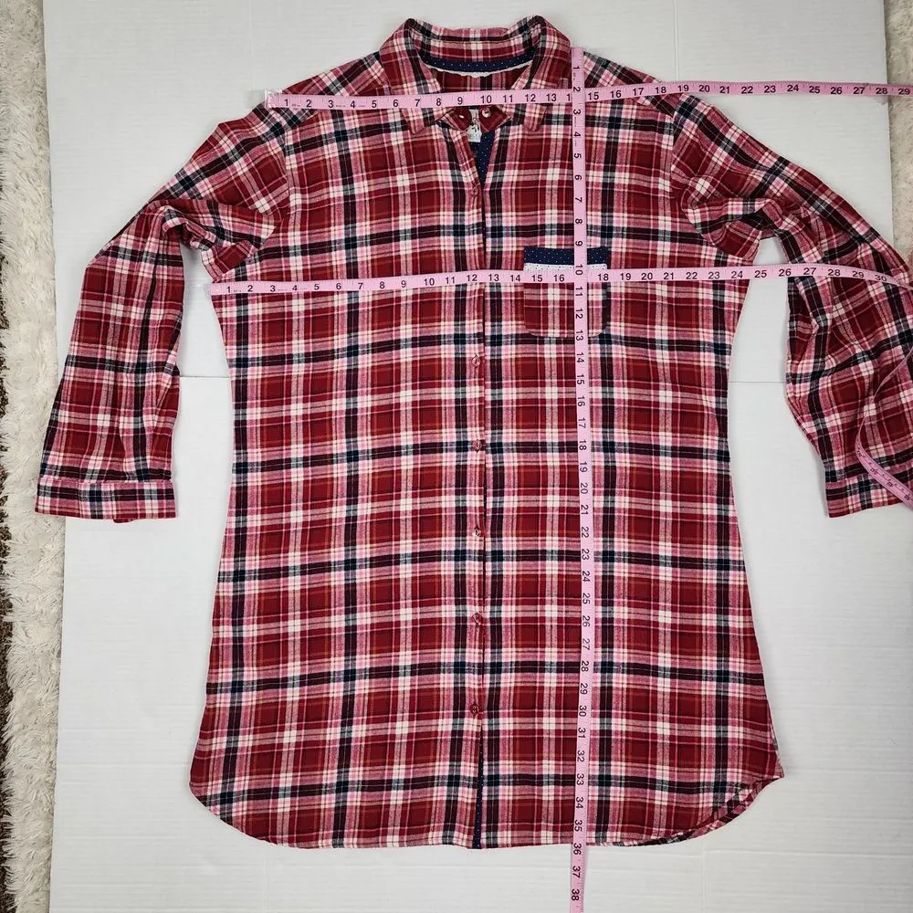 M&S Marks & Spencer Flannel Plaid Nightshirt Cotton Sleepshirt Size US 12 Large Pink - Image 9