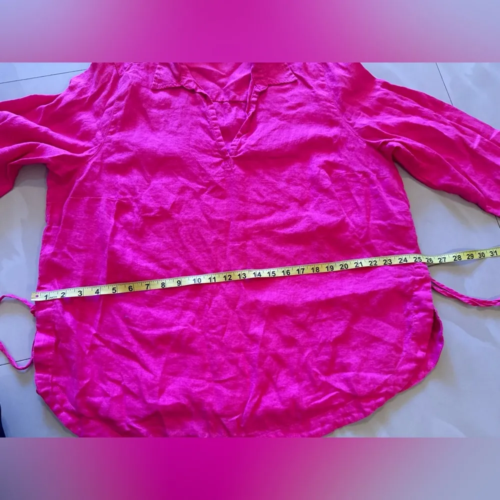 Linen! Ladies Isaac Mizrahi Pink Berry Linen Top-Size 1X tie - Image 13