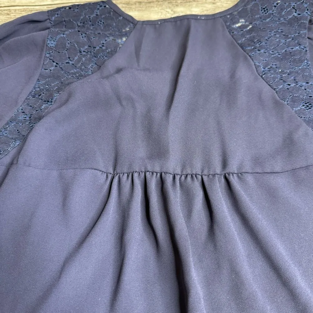 Tea N Rose Women's Blouse Top Shirt Dark Blue M Med Medium Lightweight Lace Thin - Image 6