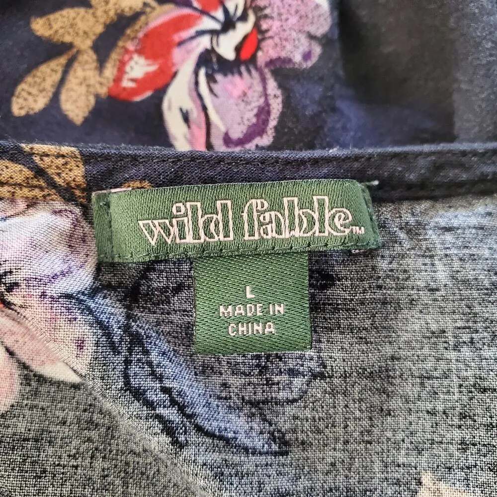 Wild Fable Black Floral Print Angel Sleeve Bustier Crop Top Size L - Image 6