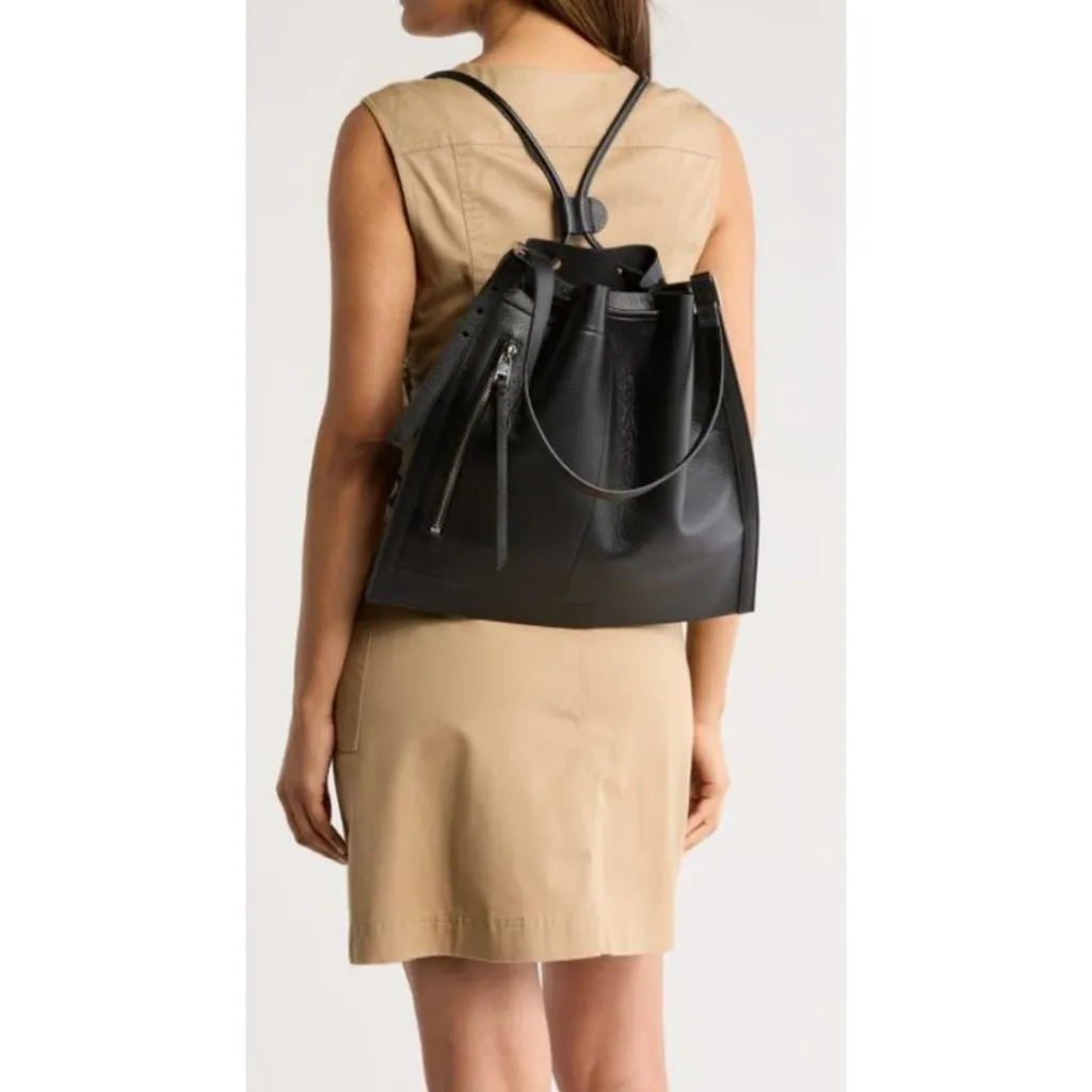 NWT AllSaints Alpha Convertible Black Leather Shoulder & Backpack - Image 2
